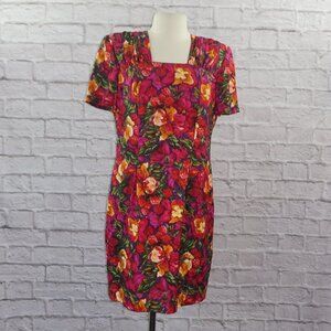 Vintage 80s Floral Silk Dress